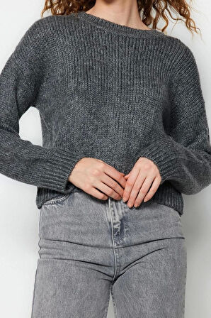 Kadın Moda Şık Regular Bisiklet Yaka Uzun Kol Düz Geniş Kalıp Yumuşak Dokulu Basic Triko Kazak