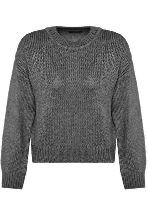 Kadın Moda Şık Regular Bisiklet Yaka Uzun Kol Düz Geniş Kalıp Yumuşak Dokulu Basic Triko Kazak