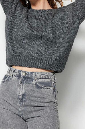 Kadın Moda Şık Regular Bisiklet Yaka Uzun Kol Düz Geniş Kalıp Yumuşak Dokulu Basic Triko Kazak