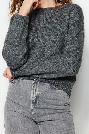 Kadın Moda Şık Regular Bisiklet Yaka Uzun Kol Düz Geniş Kalıp Yumuşak Dokulu Basic Triko Kazak