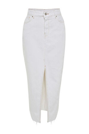 Kadın Moda Stil Maxi Astarsız Denim Yırtmaçlı Maxi Denim Etek