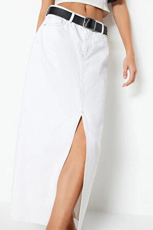 Kadın Moda Stil Maxi Astarsız Denim Yırtmaçlı Maxi Denim Etek