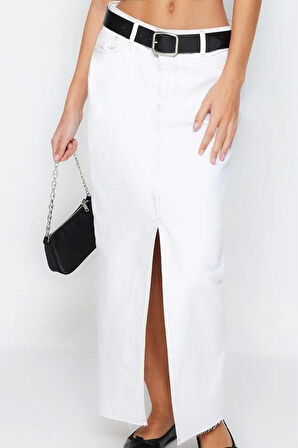 Kadın Moda Stil Maxi Astarsız Denim Yırtmaçlı Maxi Denim Etek