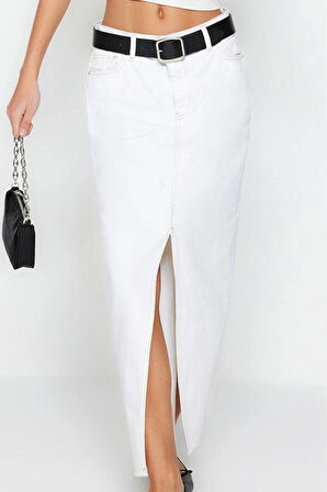 Kadın Moda Stil Maxi Astarsız Denim Yırtmaçlı Maxi Denim Etek