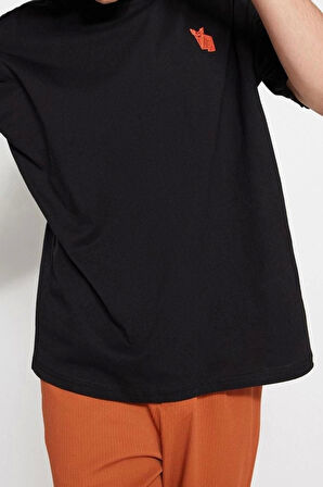 Yeni Sezon Oversize %100 Pamuk Bisiklet Yaka Kısa Kol Animal Desenli Günlük T-Shirt