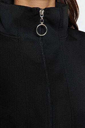Kadın Tesettür Moda Regular Dik Yaka Düşük Kol Regular Fermuar Detaylı Dalgıç Scuba Örme Sweatshirt
