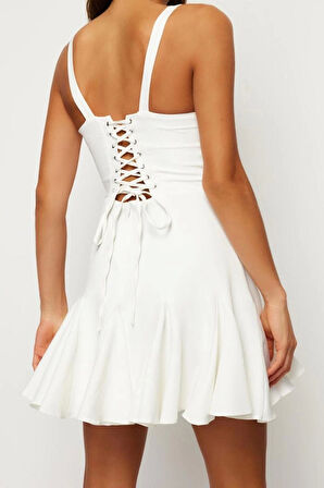 Kadın Mini Boy Fitted Bridal A-Kesim Astarlı Korse Detaylı Biyeli Dokuma Kısa Abiye Gece Elbise