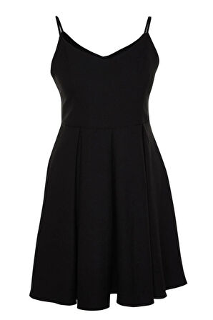 Yeni Rahat Düğün Nikah Krep Dokuma V Yaka Askılı Kol Skater Mini Boy Büyük Beden Elbise