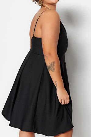 Yeni Rahat Düğün Nikah Krep Dokuma V Yaka Askılı Kol Skater Mini Boy Büyük Beden Elbise