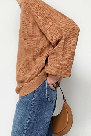 Kadın Moda Şık Regular Bisiklet Yaka Uzun Kol Düz Geniş Kalıp Basic Triko Kazak