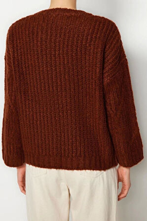 Kadın Moda Şık Bisiklet Yaka Standart Kol Regular Geniş Kalıp Yumuşak Dokulu Triko Kazak