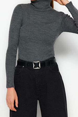 Kadın Moda Şık Regular Balıkçı Yaka Uzun Kol Düz Couple Basic Balıkçı Yaka Triko Kazak