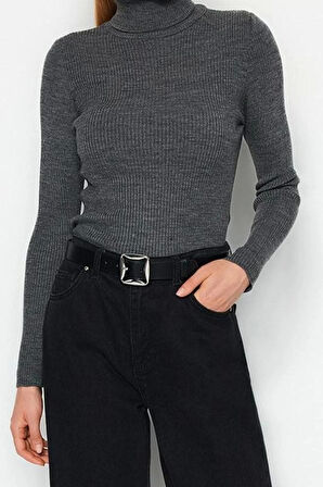 Kadın Moda Şık Regular Balıkçı Yaka Uzun Kol Düz Couple Basic Balıkçı Yaka Triko Kazak