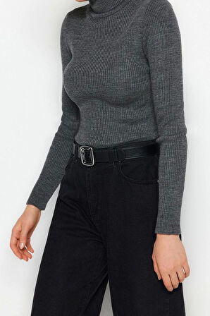 Kadın Moda Şık Regular Balıkçı Yaka Uzun Kol Düz Couple Basic Balıkçı Yaka Triko Kazak