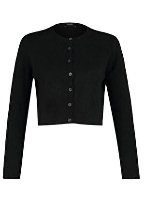 Kadın Moda Şık Crop Bisiklet Yaka Slim Crop Yumuşak Dokulu Bluz-Hırka Triko Takım