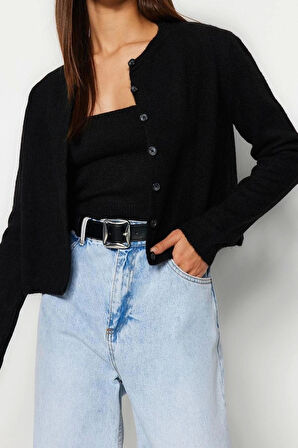 Kadın Moda Şık Crop Bisiklet Yaka Slim Crop Yumuşak Dokulu Bluz-Hırka Triko Takım