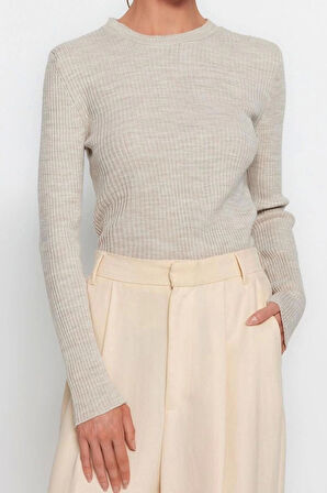 Kadın Moda Şık Regular Bisiklet Yaka Uzun Kol Düz İkili Paket Triko Kazak