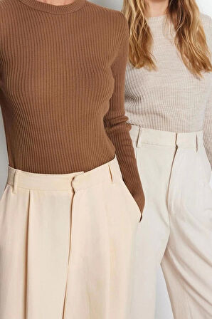 Kadın Moda Şık Regular Bisiklet Yaka Uzun Kol Düz İkili Paket Triko Kazak