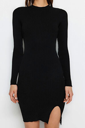 Yeni Slim Gündüz Gece Tek Plaka Triko Bisiklet Yaka Uzun Kol Bodycone Mini Boy Elbise