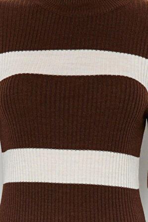 Yeni Slim Casual Günlük Tek Plaka Triko Dik Yaka Uzun Kol Bodycone Midi Boy Elbise