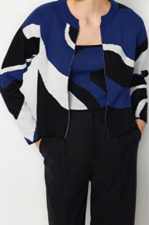 Kadın Moda Şık Regular Bisiklet Yaka Regular Desenli Bluz-Hırka Triko Hırka