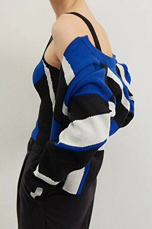 Kadın Moda Şık Regular Bisiklet Yaka Regular Desenli Bluz-Hırka Triko Hırka