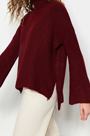 Kadın Moda Şık Balıkçı Yaka Düşük Kol Regular Geniş Kalıp Yumuşak Dokulu Triko Kazak