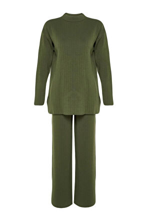 Kadın Moda Şık Geniş Paça Regular Boy Uzun Kollu Geniş Kalıp Basic Triko Alt-Üst Takım