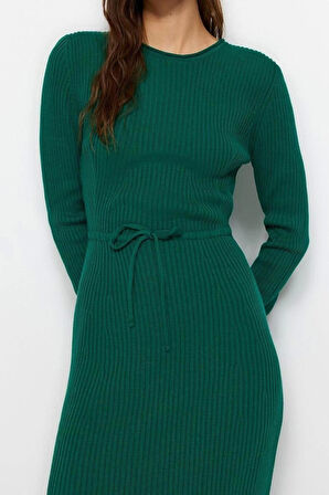 Yeni Slim Casual Günlük Tek Plaka Triko Bisiklet Yaka Uzun Kol Bodycone Midi Boy Elbise