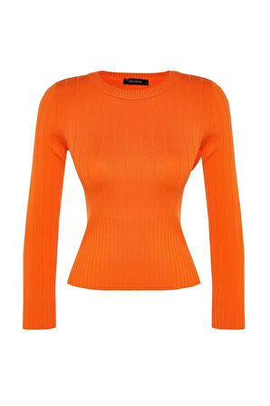 Kadın Moda Şık Bisiklet Yaka Standart Kol Regular Basic Triko Kazak