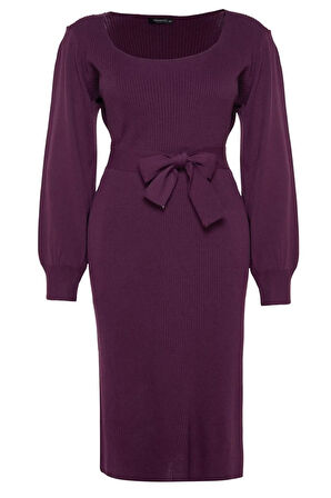 Yeni Fit Casual Günlük Fitilli Triko Kare Yaka Uzun Kol Bodycone Midi Boy Büyük Beden Elbise