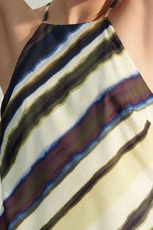 Yeni Rahat Gündüz Gece Mat Saten Dokuma Halter Yaka Kolsuz Kol A-Line Maxi Boy Elbise