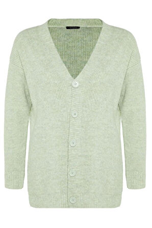 Kadın Tesettür Moda Şık Regular V Yaka Uzun Kol Düz Düğmeli Yumuşak Triko Hırka