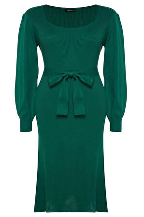 Yeni Fit Casual Günlük Fitilli Triko Kare Yaka Uzun Kol Bodycone Midi Boy Büyük Beden Elbise