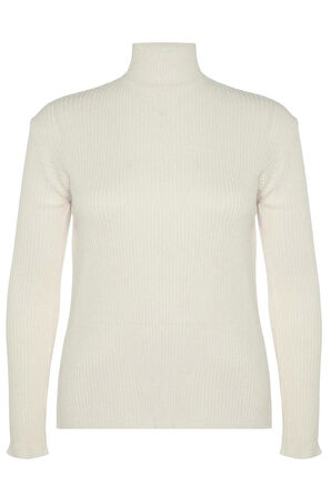 Kadın Büyük Beden Moda Şık Regular Yarım Balıkçı Yaka Uzun Kol Düz İnce Triko Kazak