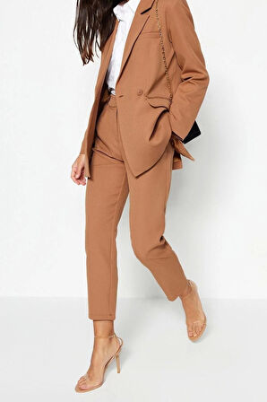 Kadın Moda Şık Boru Paça Regular Boy Uzun Kollu Blazer Ceket-Pantolon Dokuma Alt-Üst Takım