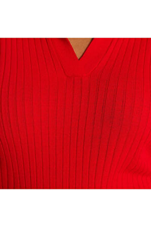 Yeni Fit Casual Günlük Fitilli Triko Polo Yaka Uzun Kol Bodycone Midi Boy Büyük Beden Elbise