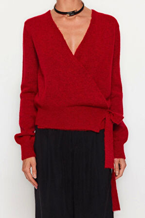 Kadın Moda Şık Kruvaze Standart Kol Regular Yumuşak Dokulu Triko Kazak