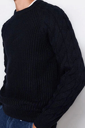 Erkek Moda Şık Regular Bisiklet Yaka Uzun Kol Saç Örgü Unisex Triko Kazak