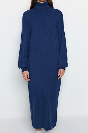 Yeni Regular Casual Günlük Tek Plaka Triko Balıkçı Yaka Uzun Kol Shift Midi Boy Elbise