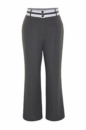 Kadın Yeni Moda Büyük Beden Boru Paça Uzun Boy Dokuma Çizgili Pantolon