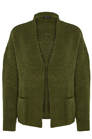 Kadın Moda Şık Regular V Yaka Oversize Süper Geniş Kalıp Yumuşak Dokulu Cep Detaylı Triko Hırka