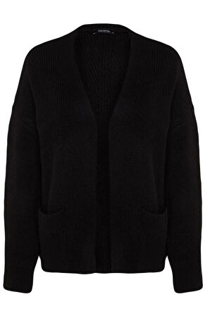 Kadın Moda Şık Regular V Yaka Oversize Süper Geniş Kalıp Yumuşak Dokulu Cep Detaylı Triko Hırka