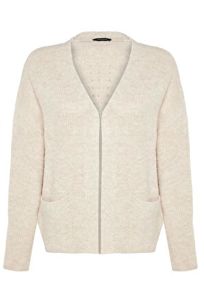 Kadın Moda Şık Regular V Yaka Oversize Süper Geniş Kalıp Yumuşak Dokulu Cep Detaylı Triko Hırka