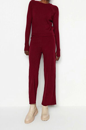 Kadın Moda Şık Regular Boy Uzun Kollu Basic Parmak Detaylı Triko Alt-Üst Takım