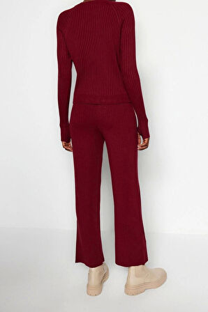 Kadın Moda Şık Regular Boy Uzun Kollu Basic Parmak Detaylı Triko Alt-Üst Takım