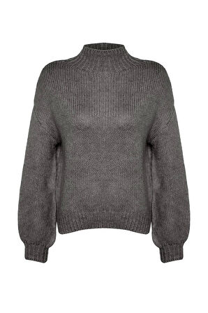 Kadın Moda Şık Bisiklet Yaka Standart Kol Regular Yumuşak Dokulu Kalın Triko Kazak