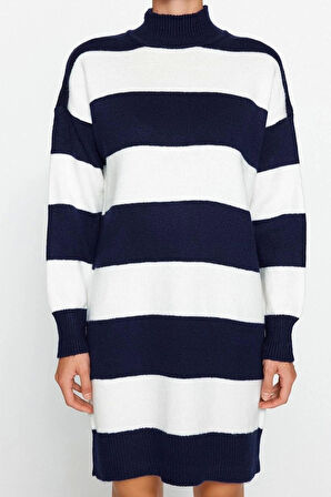 Yeni Oversize Casual Günlük Bürümcük Triko Dik Yaka Uzun Kol Kazak Elbise Mini Boy Elbise