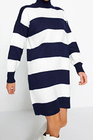 Yeni Oversize Casual Günlük Bürümcük Triko Dik Yaka Uzun Kol Kazak Elbise Mini Boy Elbise
