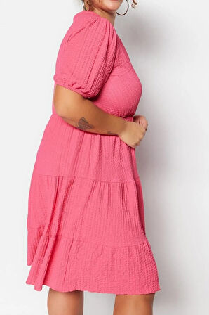 Yeni Rahat Casual Günlük Bürümcük Örme Kruvaze Kısa Kol Skater Mini Boy Büyük Beden Elbise